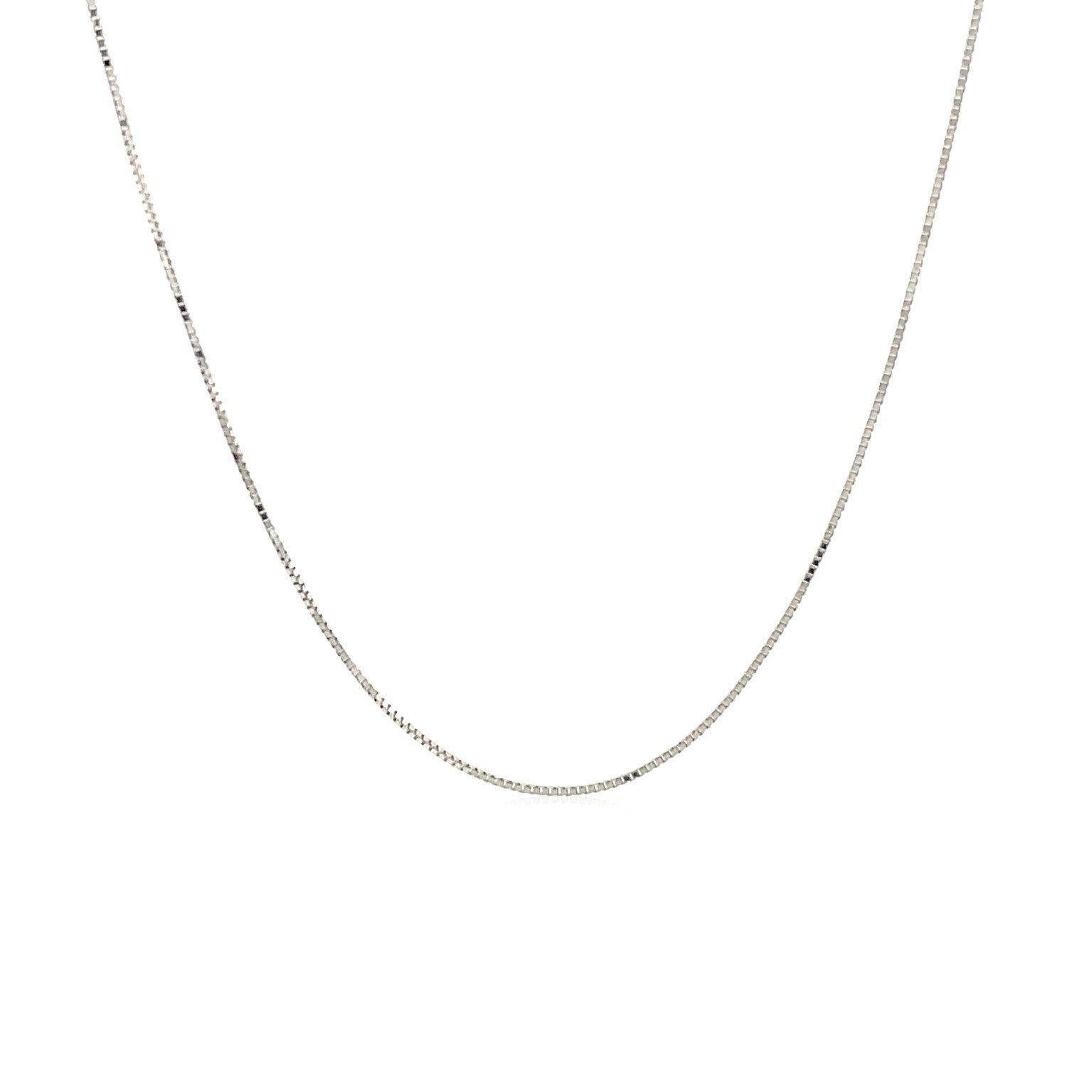 10k White Gold Classic Box Chain (0.45 mm) in a sleek high-contrast midnight luxury editorial style